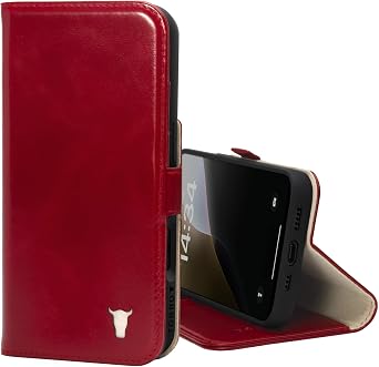 TORRO Premium Leather Case Compatible with iPhone 16 6.1" Genuine Leather Wallet Flip Folio Case with Kickstand and Card Slots Compatible with Official MagSafe Chargers- Red