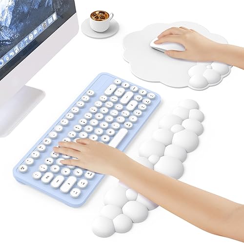 Rooxooze - Alfombrilla de mouse Cloud con reposamuñecas y reposamuñecas para teclado, juego de almohadillas ergonómicas para teclado con espuma