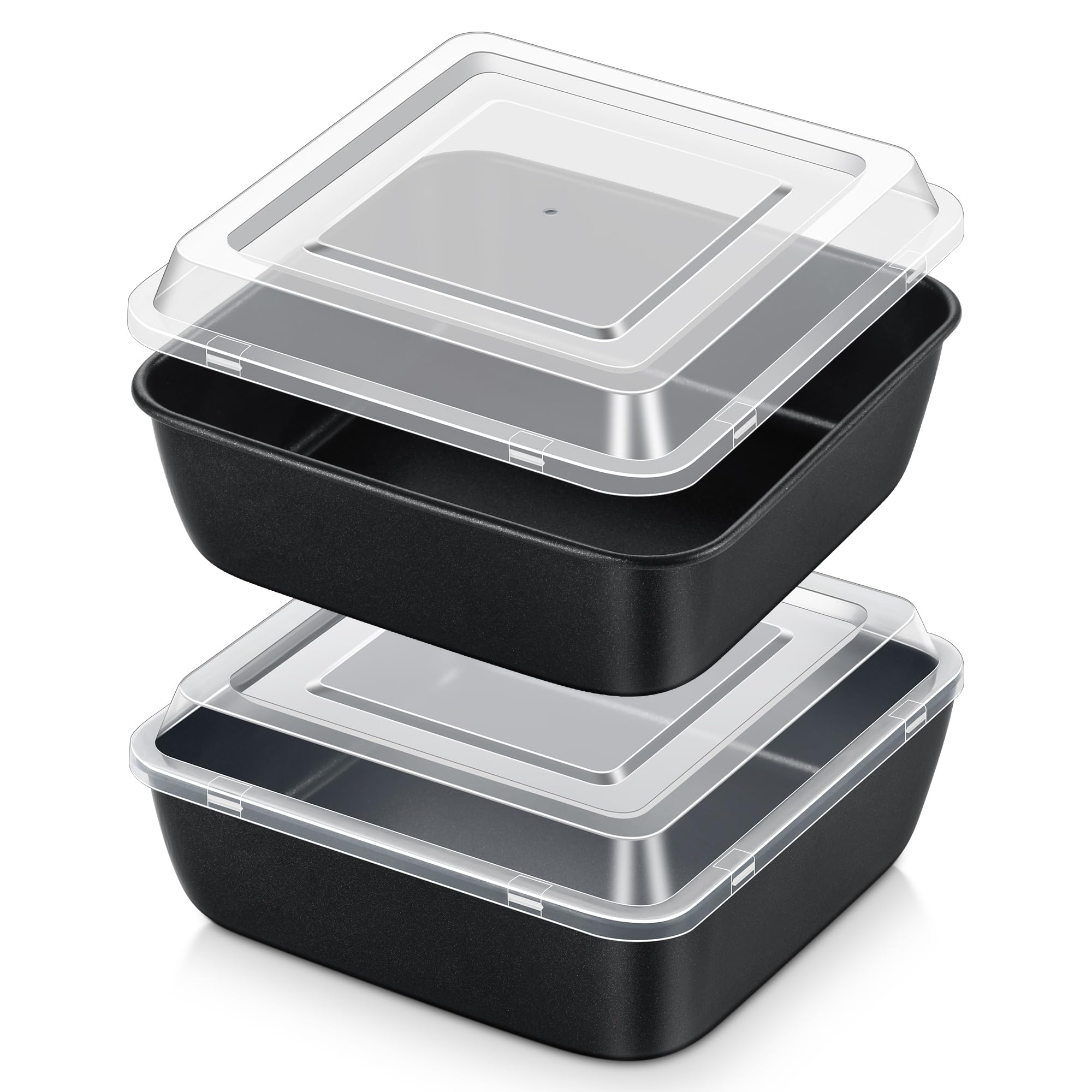 Quadratische Auflaufform 2er Set, Onader Edelstahl Eckig Kuchenform Backform mit Antihaftbeschichtung & Luftdichtem Deckel, Ideal für Kuchen/Brownie/Lasagne, Leicht zu reinige - 15,9 x 15,9 x 5cm