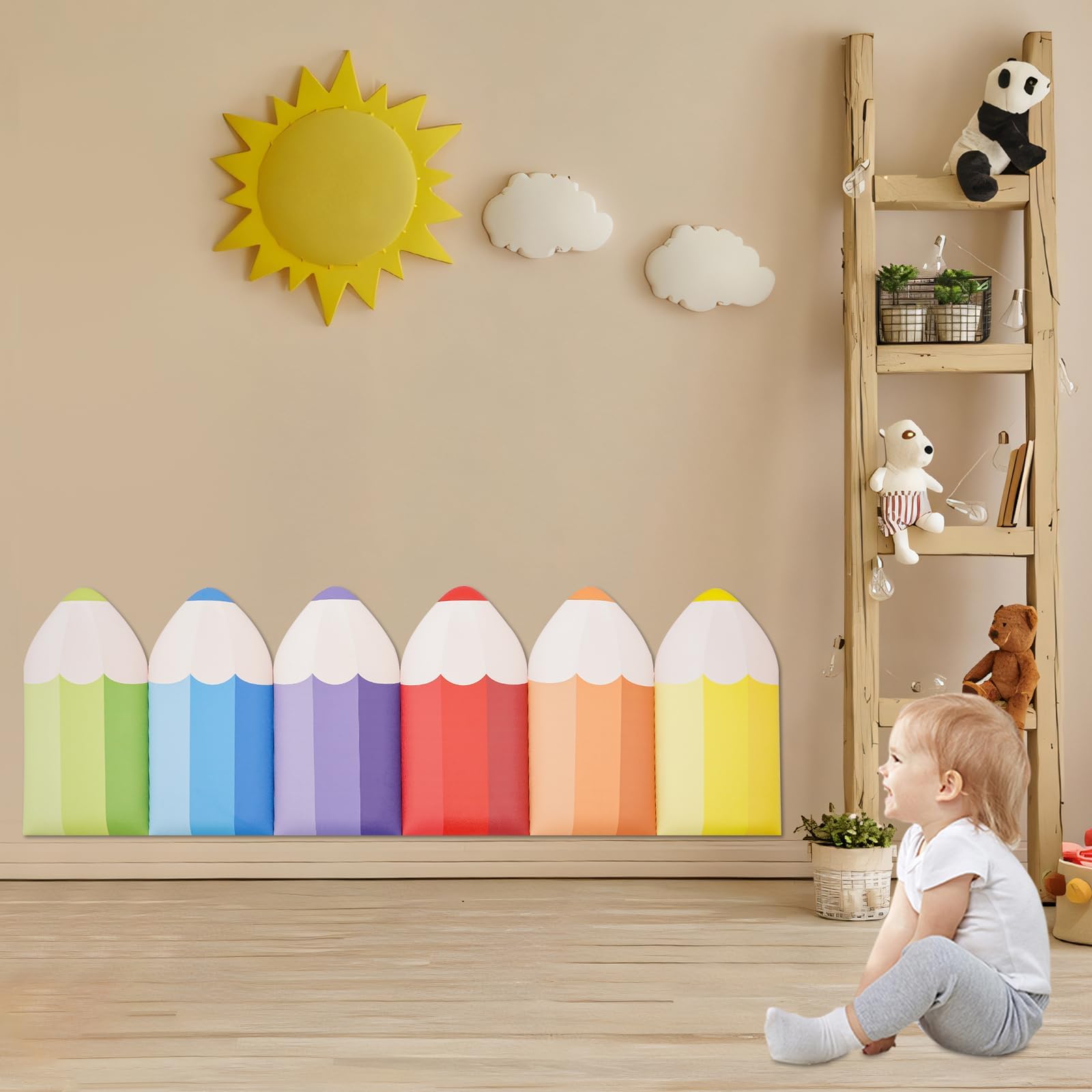 Antykolizyjna wyściółka ścienna dla dzieci, grubość 1,8 cm, w kształcie ołówka, naklejki ścienne 3D do sypialni, salonu, pokoju zabaw