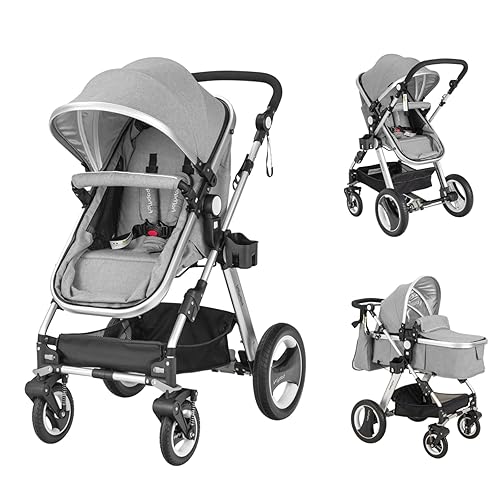 HONEY JOY Cochecito de bebé para recién nacido, cochecito infantil de paisaje alto 2 en 1 y cochecito convertible para cuna, respaldo y toldo