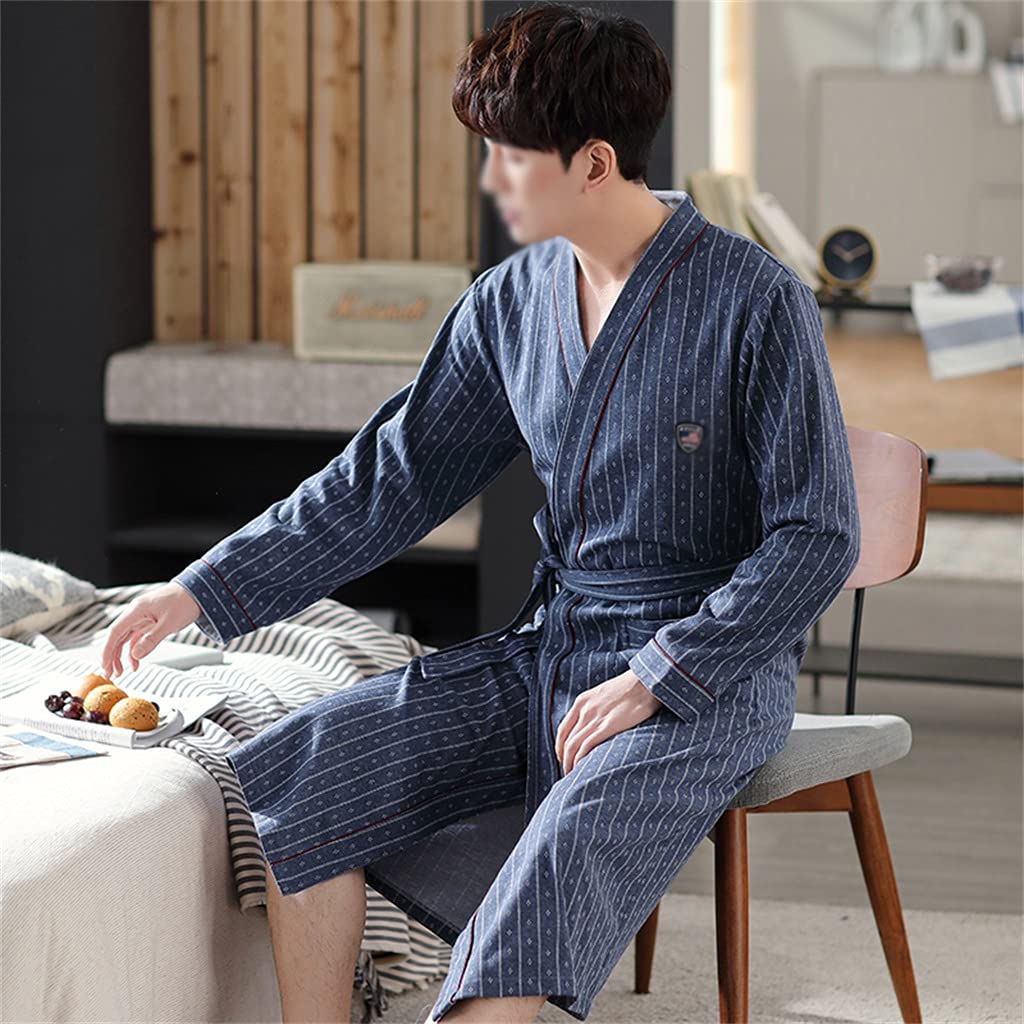 Bathrobe Men's Casual Comfortable Robe Loose Bathrobe Pajamas Home Wear Can Be Worn Outside(XL code)