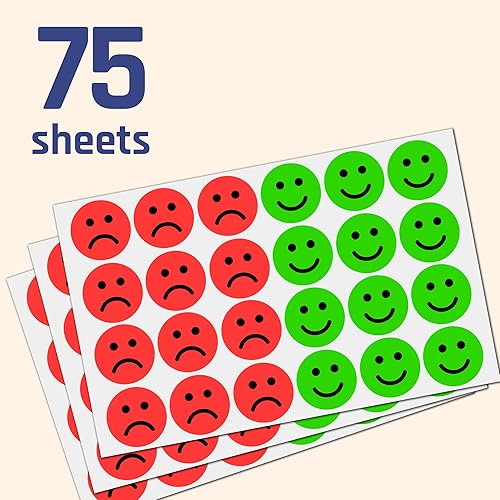 Miniatura 10 de Paquete de 600 calcomanías de emoción de comportamiento de cara feliztriste sonrisa, rojoverde, 1 pulgada