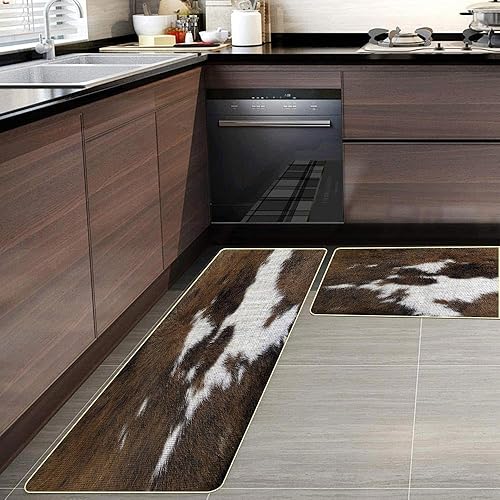 Miniatura 5 de TOMWISH Alfombra de cocina de Navidad con estampado de piel de vacuno, antideslizante, lavable, de 17 x 47 + 17 x 27 pulgadas, para cocina,