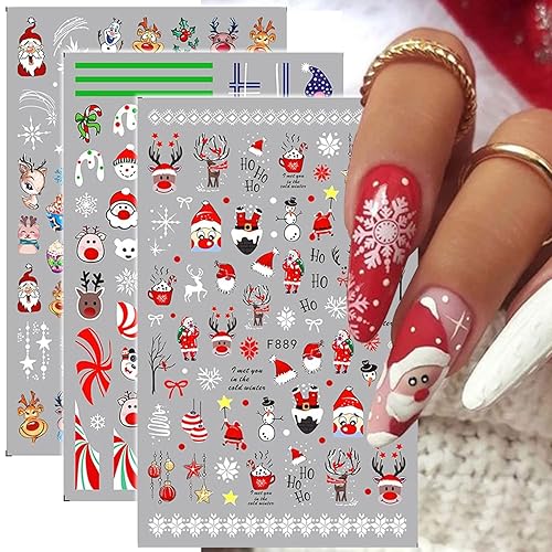 5 hojas de calcomanías de Navidad para uñas de invierno copo de nieve Papá Noel alce pingüino lindo diseño suministros de uñas autoadhesivas 3D para