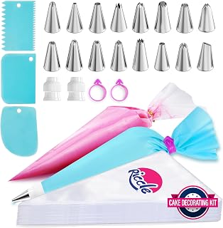 Riccle 124-Pc Cake Decorating Kit: 100 Anti-Burst 12in Piping Bags, 16 Stainless Tips, Reusable Bag, Scrapers & Couplers
