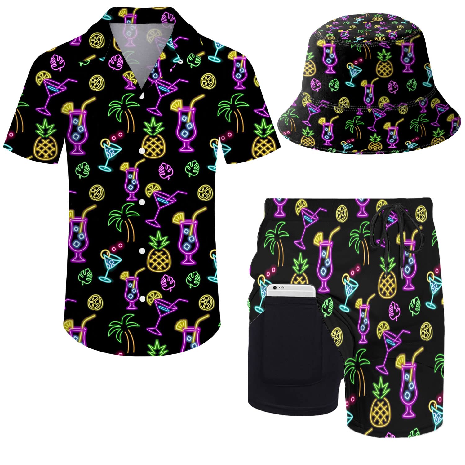 ZePinger Men's 80s and 90s Shirt and Shorts Set with Bell Hat, XL — image 1