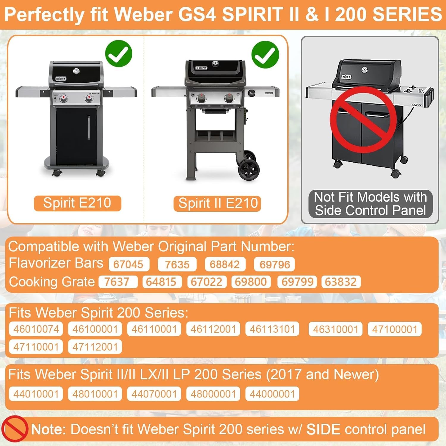 Spirit Grill Parts for Weber GS4 Spirit II/I 200 SER E210 S210 E220 S220 Accessories for Weber GS4 Spirit 2 Grill Parts Replacement Grill Grates 7637 7849, Webber Flavorizer Bars 7635 69796 3400301