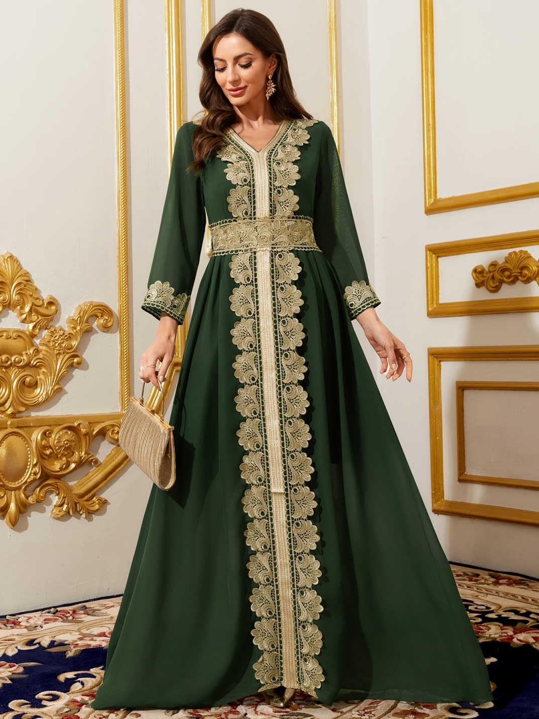 Women Muslim Abaya Kaftan Dress Lace Ethnic Moroccan Dress Eid Prayer Clothes Arabian Maxi Robe - Image 4