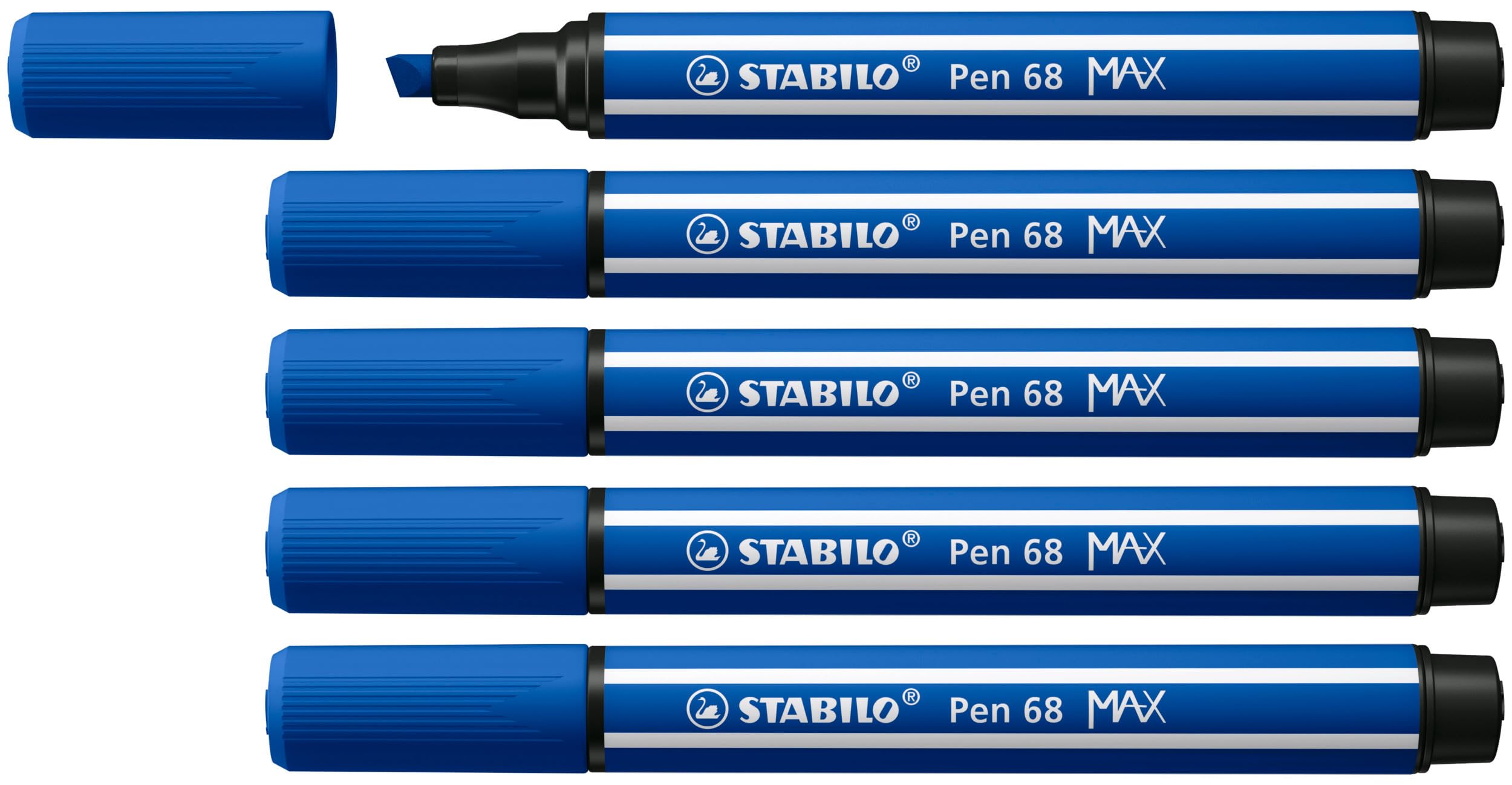 STABILO Pen 68 MAX - Premium Fibre-Tip Pen with Chisel Tip - ARTY - Pack of 5 - Ultramarine