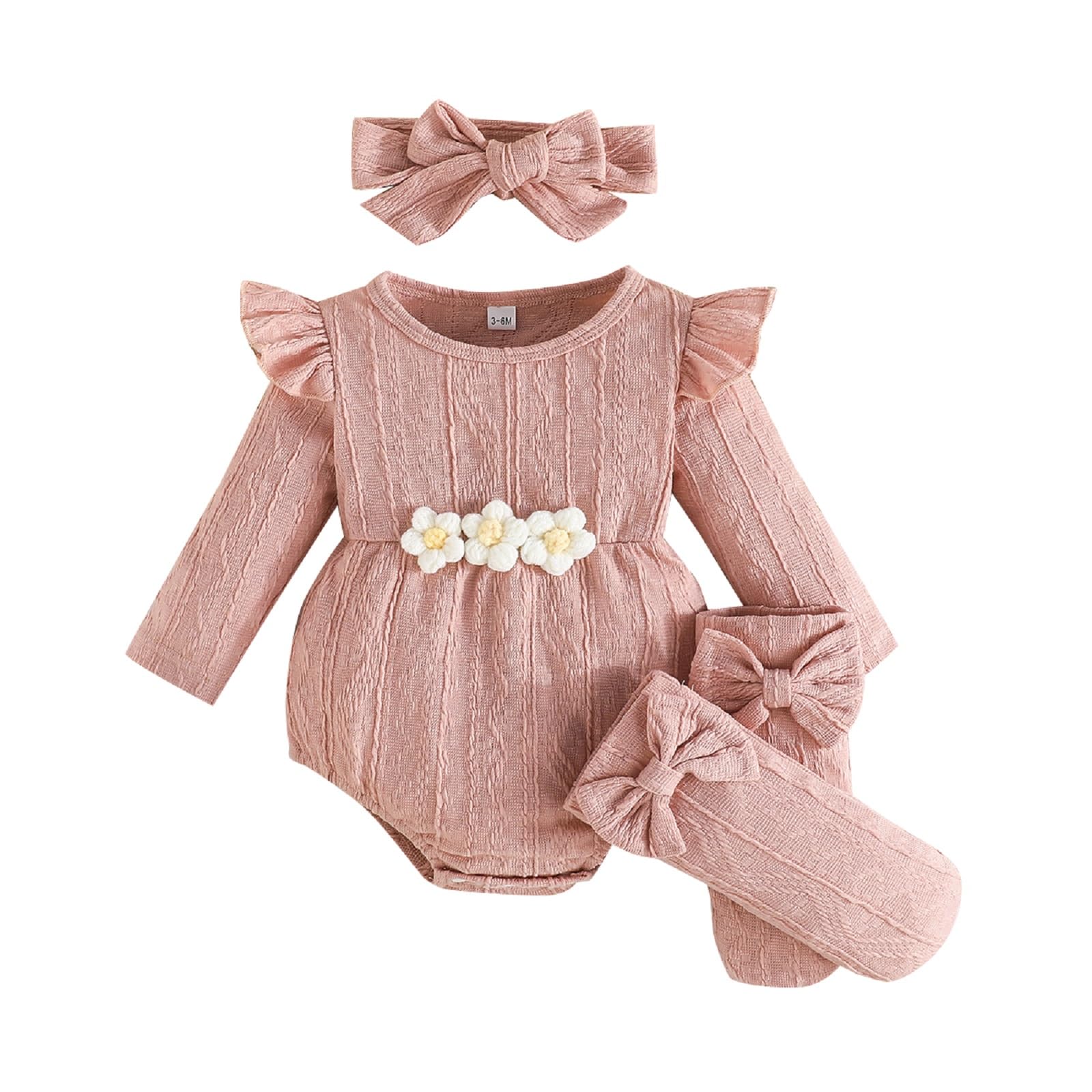 Kunyeah 3Pcs Vestiti per bambina Neonato Ruffle Romper Body a maniche lunghe+Fiocco per capelli+Calzini Tuta neonato a fiori