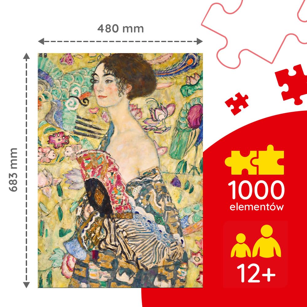 Trefl - Gustav Klimt, Dama z Wachlarzem - Puzzle 1000 Elementów - Układanka Art Collection, Puzzle ze Sztuką, dla Dorosłych i Dzieci od 14 lat