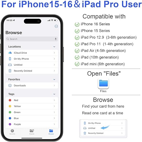 Miniatura 7 de Lector de tarjetas SD para iPhone, lector de tarjetas de memoria con adaptador de cámara USB Plug and Play Trail Game Visor de cámara compatible con