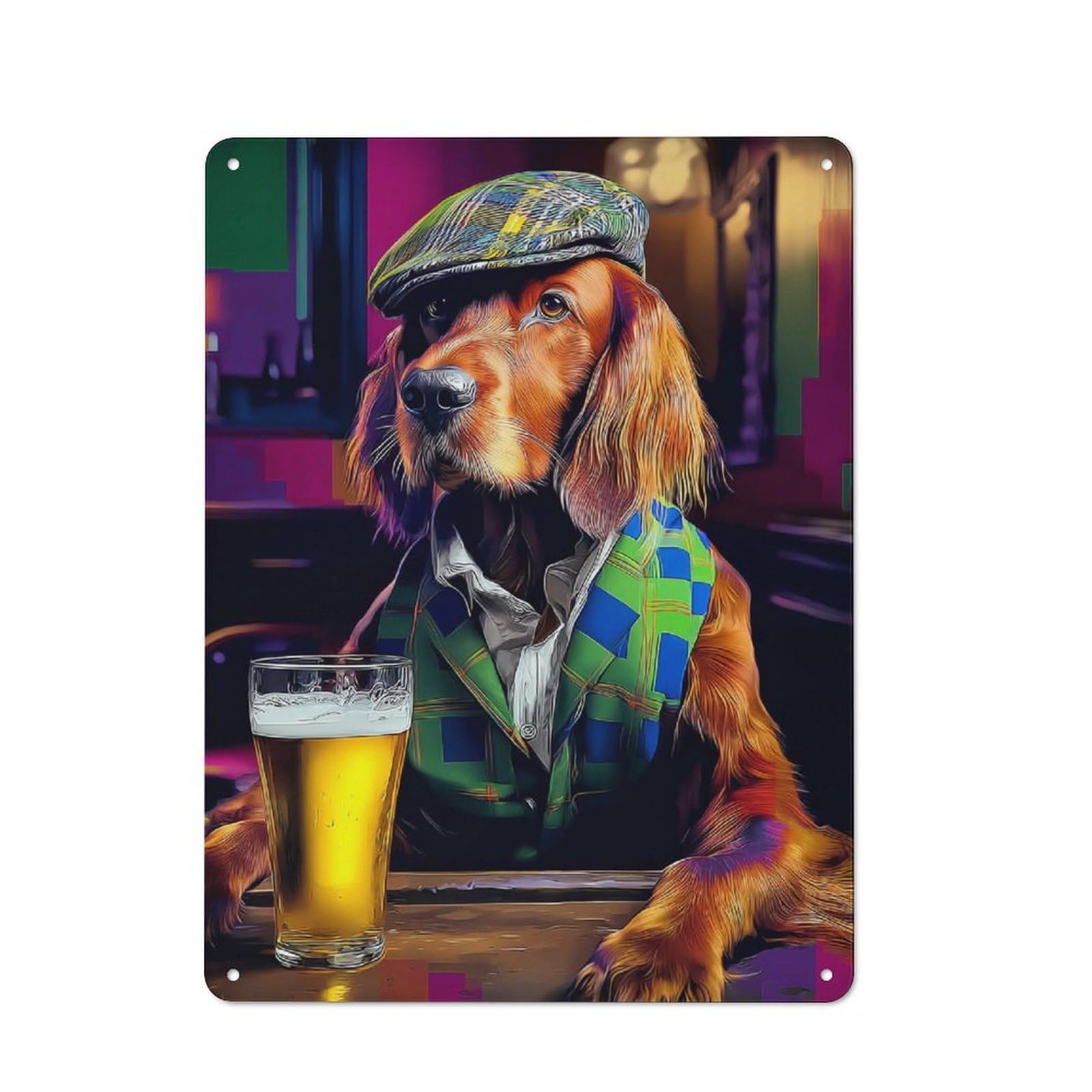 Junmoney Dog In Pub With Beer -1 Vintage Metal Sign 40X30cm For Lounge Or Reading Corner, For Garage, Workshop And Man Cave Decoration
