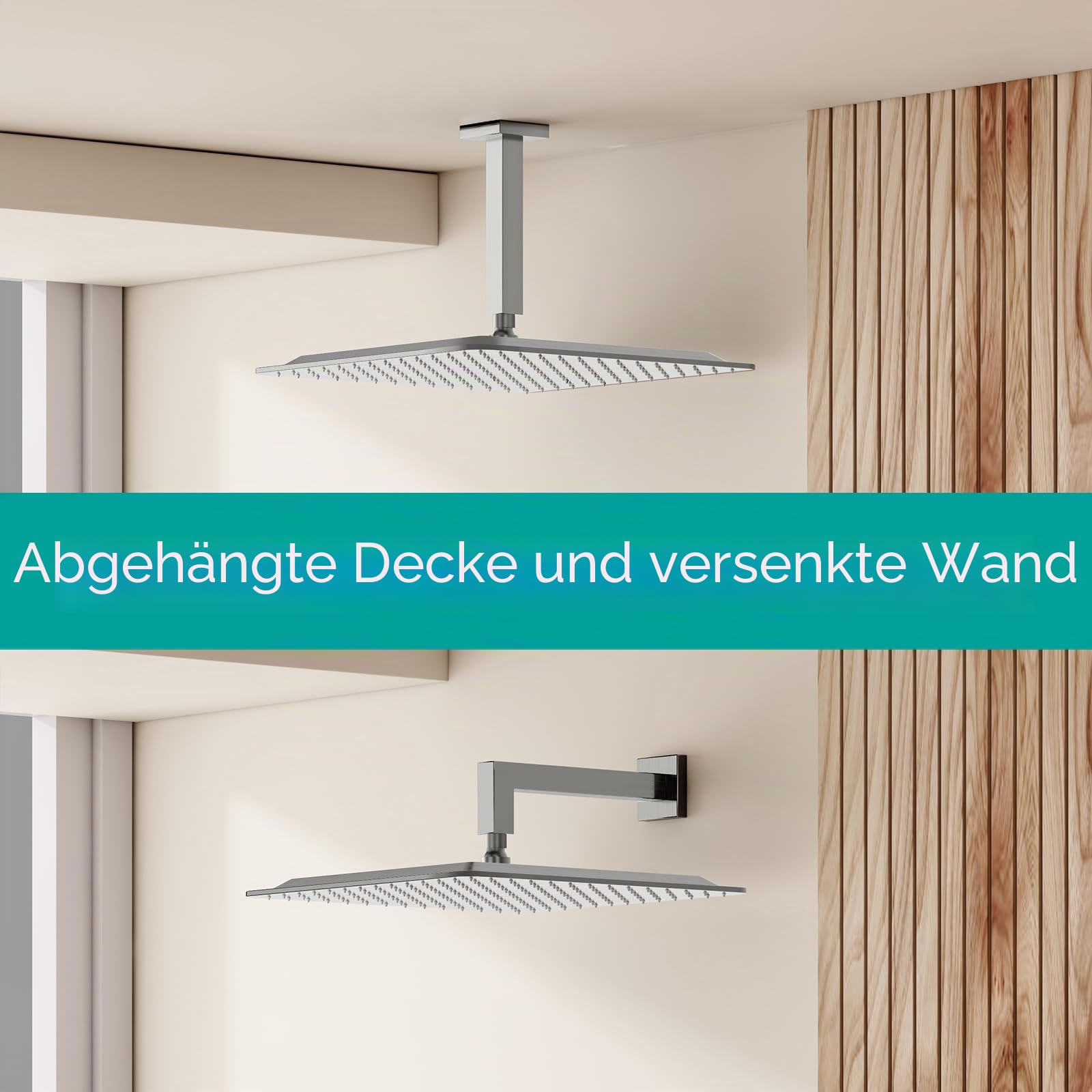 Quadratischer Regenduschkopf, hoher Durchfluss, Edelstahl, funktioniert mit jedem dekorativen Stil, Regenduschkopf aus Metall (gebürstetes Nickel, 16)