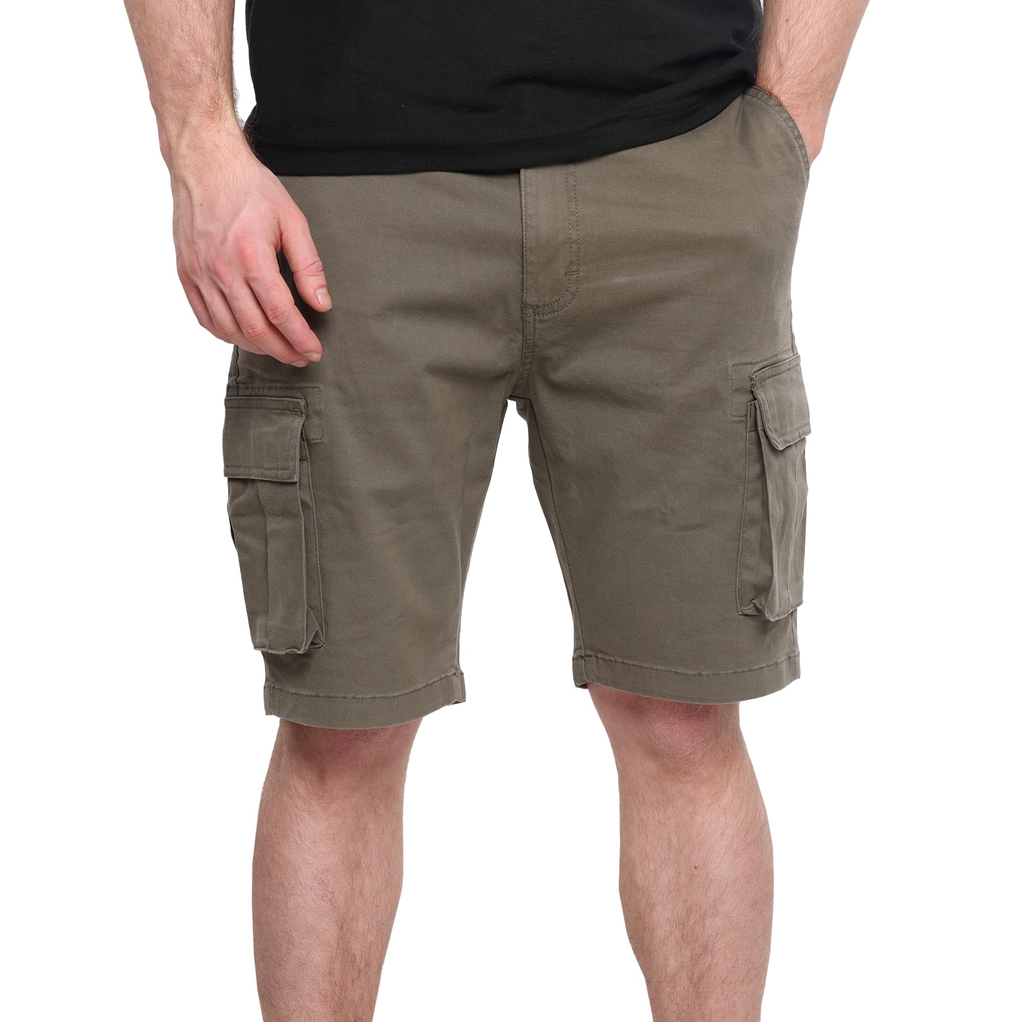 Mig - Mud Ice Gravel Men's Olive Green Cargo Chino Work & Casual Shorts - Cotton Elasticated Cargo Shorts, Regular Slim Fit Chinos