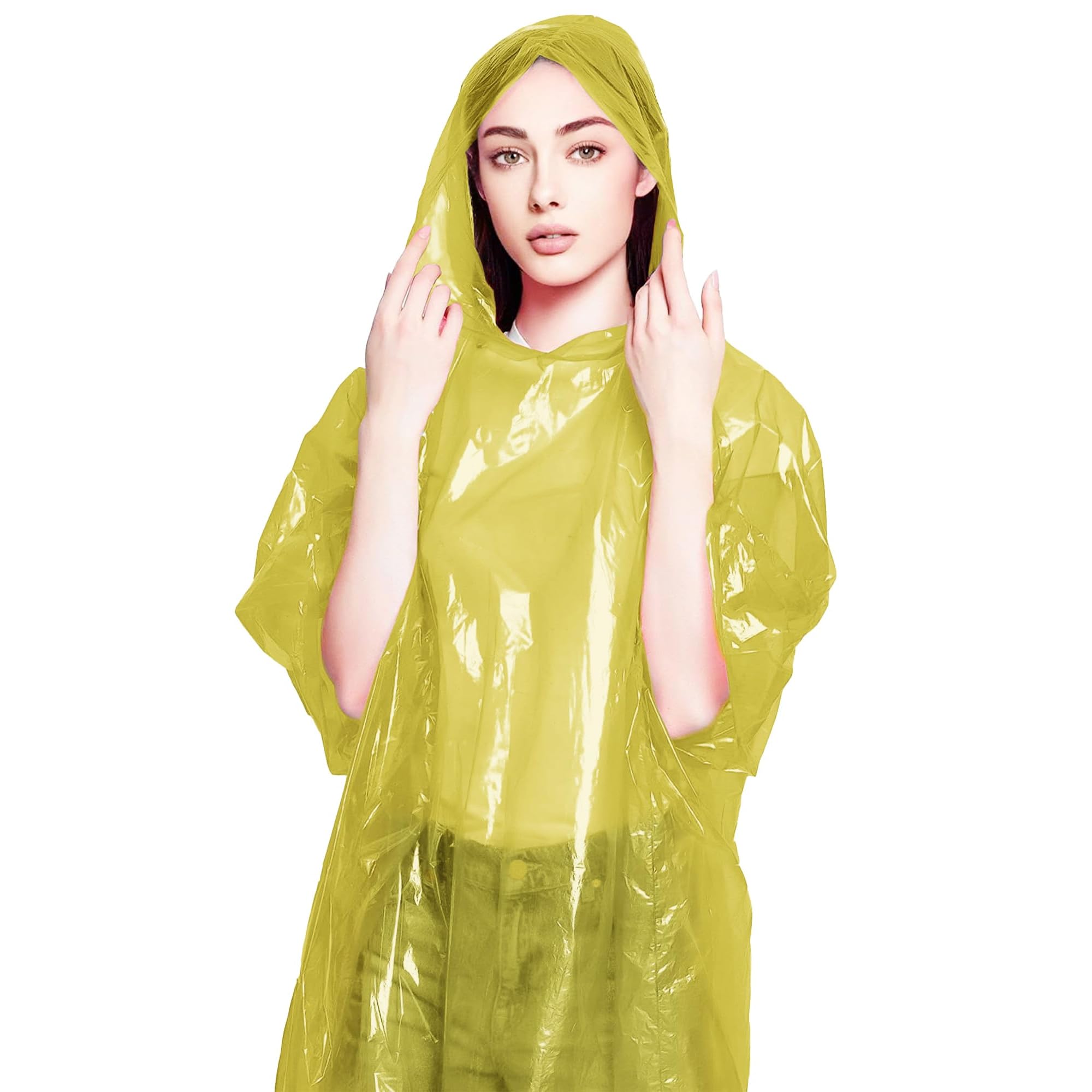 ABC PACK &amp; SUPPLY Disposable Rain Ponchos for Adults, Yellow Hooded Rain Poncho, One Size, Polyethylene 0.02mm, Individually Wrapped, Bulk Pack of 200
