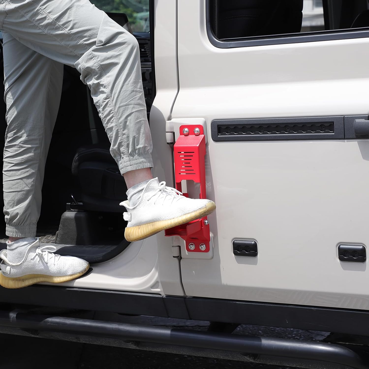 Car Door Hinge Steps Metal Folding Door Pedal Compatible with Ineos Grenadier 2020-2026 Folding Foot Pedal Rooftop Access External Accessories (red)