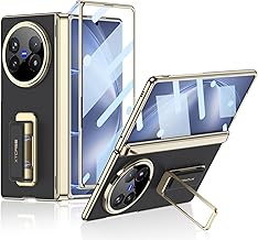 Midkart Leather Case Compatible with Vivo X Fold 5 Release 2025 Auto-Sliding Magnetic Hinge Protection Kickstand Electroplated with Front Glass Case & Camera Protection, Black & Gold