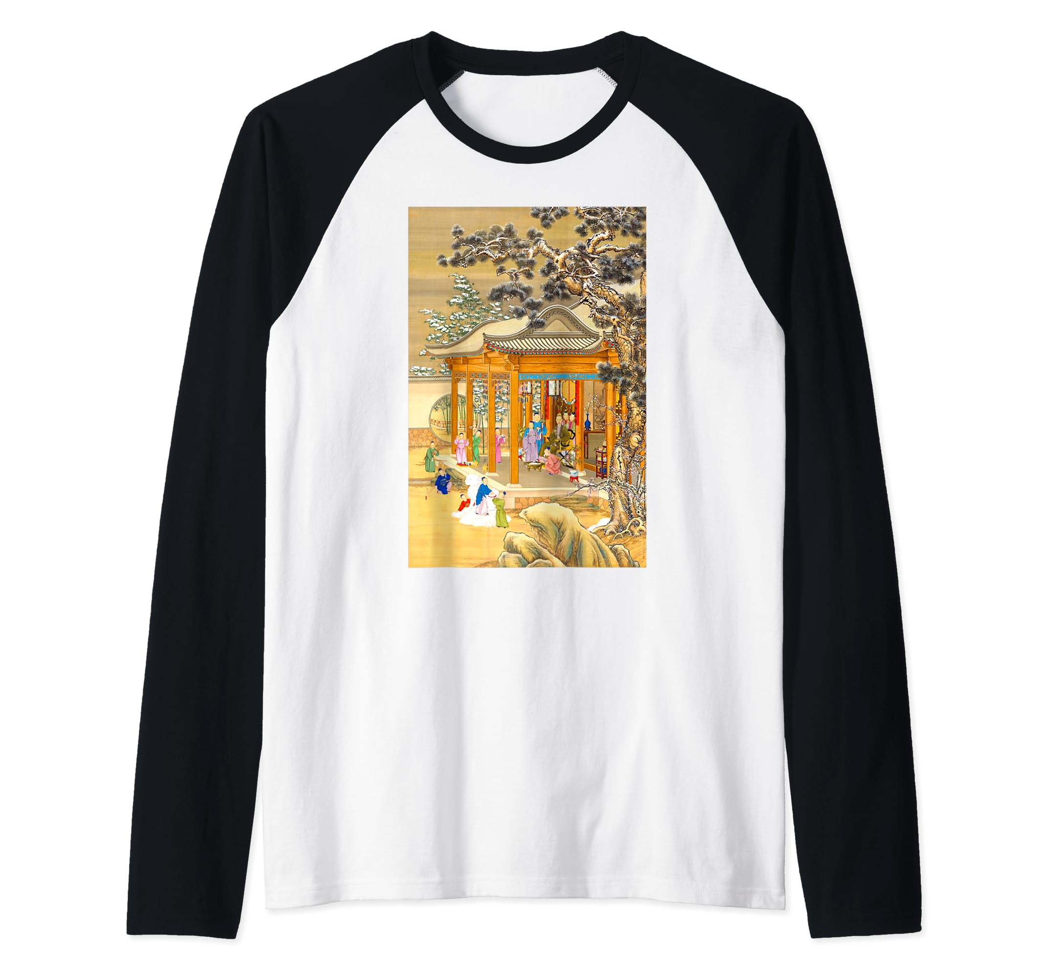Hongli Snow Scenery Giuseppe Castiglione Chinese Scroll Art Raglan Baseball Tee