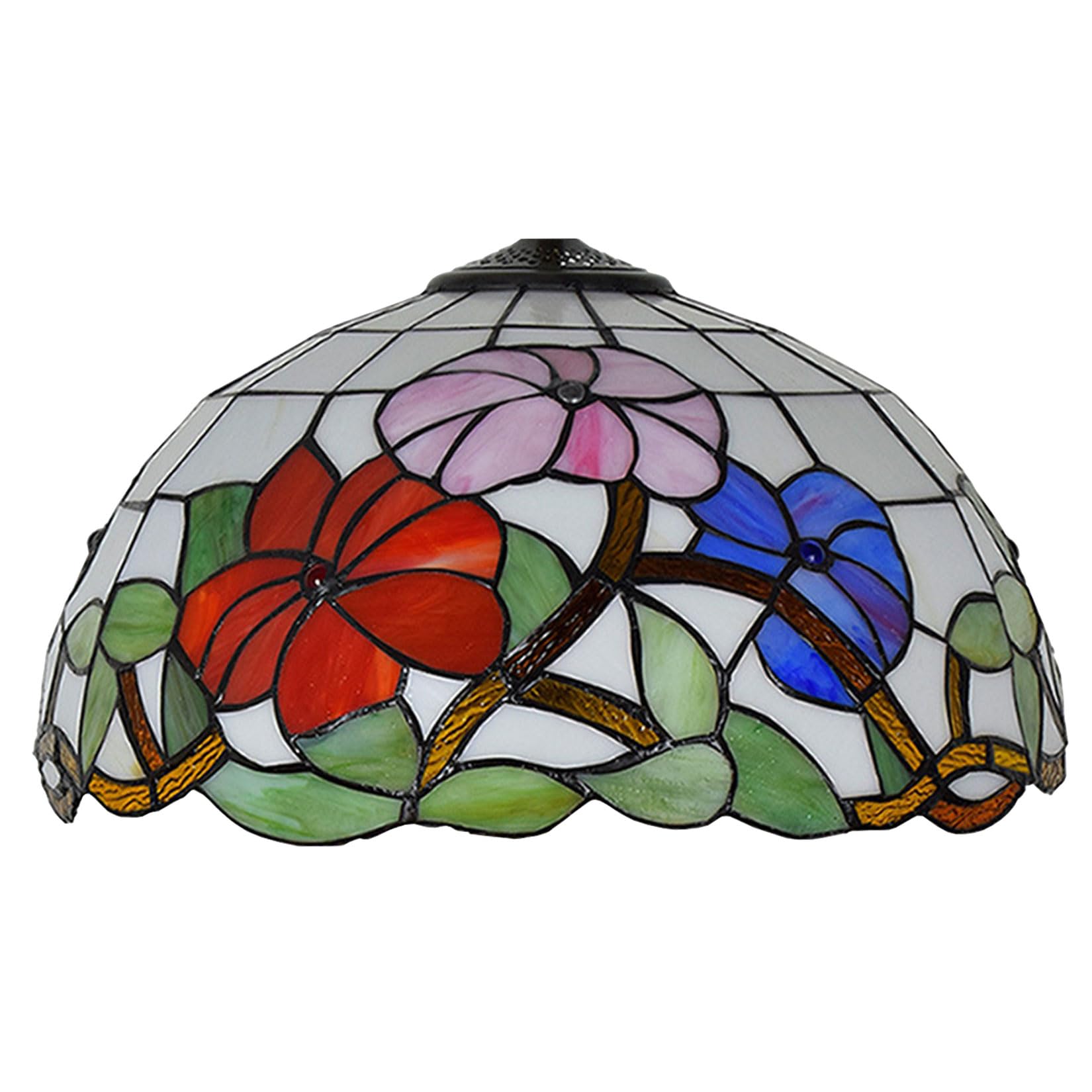 SaryEdge Tiffany Lamp Shade Replacement, 16 Inch Stained Glass Lampshades, Antique Tulip Sunflower Crystal Beads Mediterranean Design Light Cover, Only for Table Lamp Floor Lamp Pendan，Flower