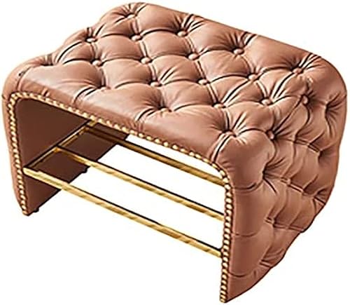 Banco de entrada de lujo, banco de zapatos acolchado de cuero, banco moderno para zapatos, decoración de muebles, marrón, 24 x 16 x 18 pulgadas