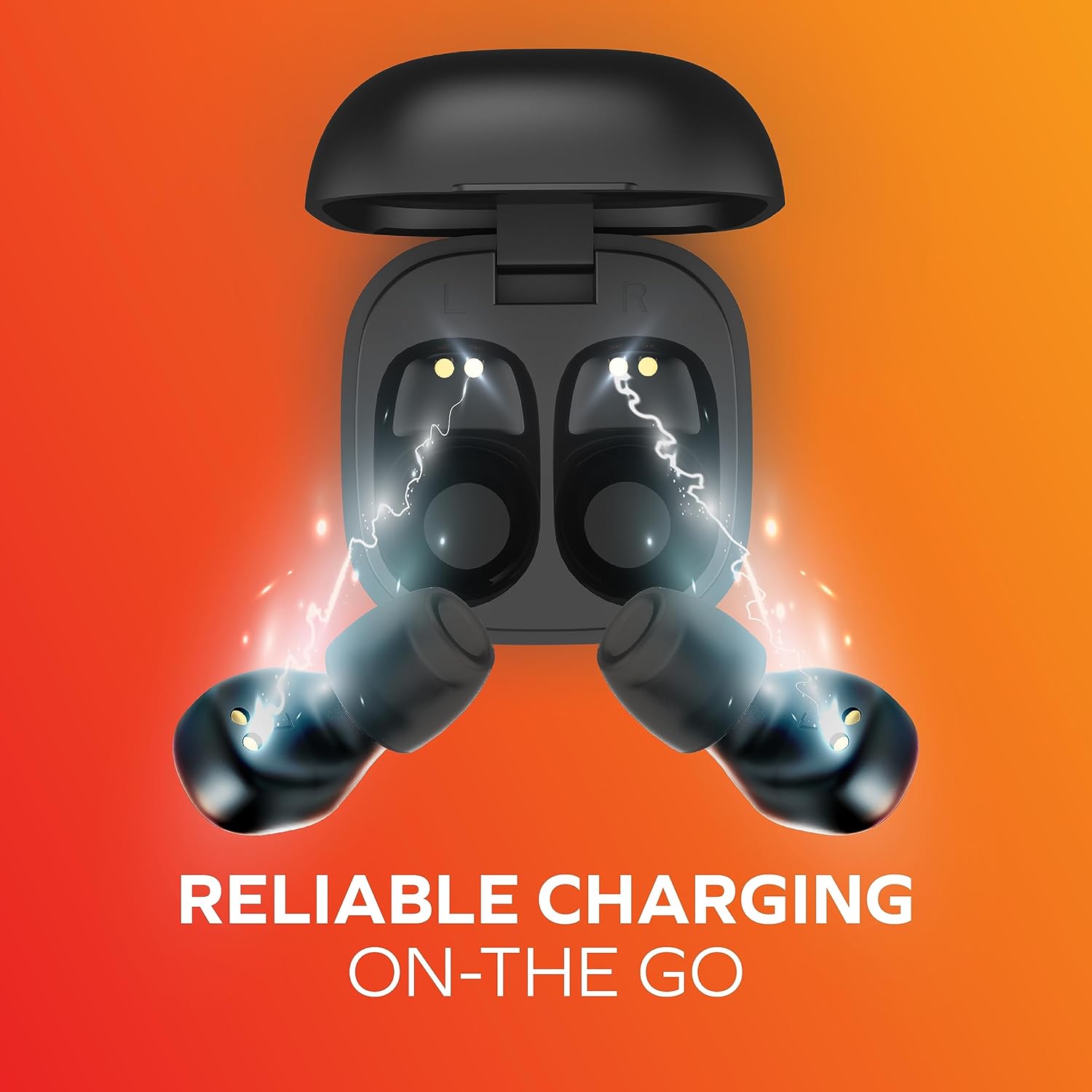 Coby Mini Earbuds charging in their case