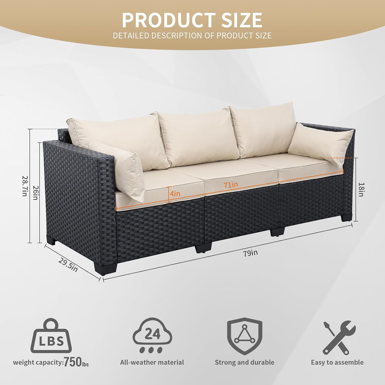 Product size diagram with detailed dimensions