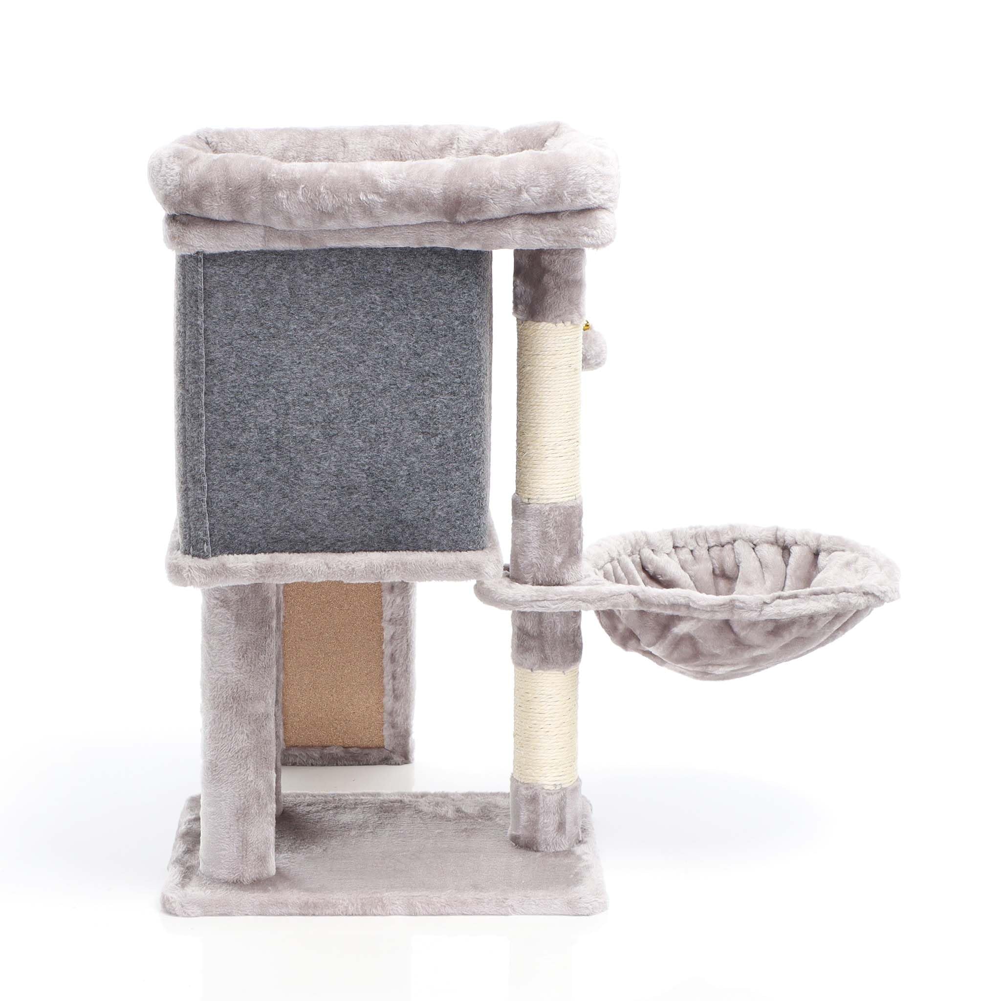 Fudajo Kratzbaum in Grau 71,5 cm hoch, Katzenkratzbaum mit Aussichtsplattform, Katzenbaum mit Liegemulde, Kratzbrett und Haus, Kletterbaum für Katzen