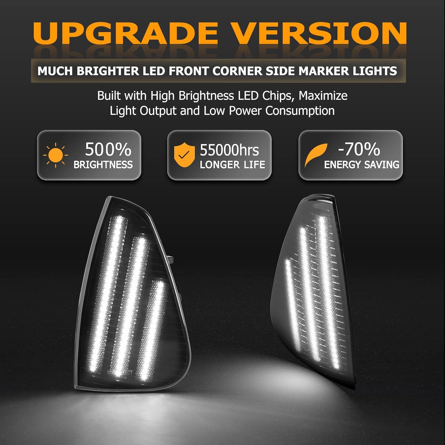 Gempro LED Front Side Marker Lights for Dodge Charger 2006 2007 2008 2009 2010 Corner Turn Signal Lamps, 2PCS (Smoked Black)
