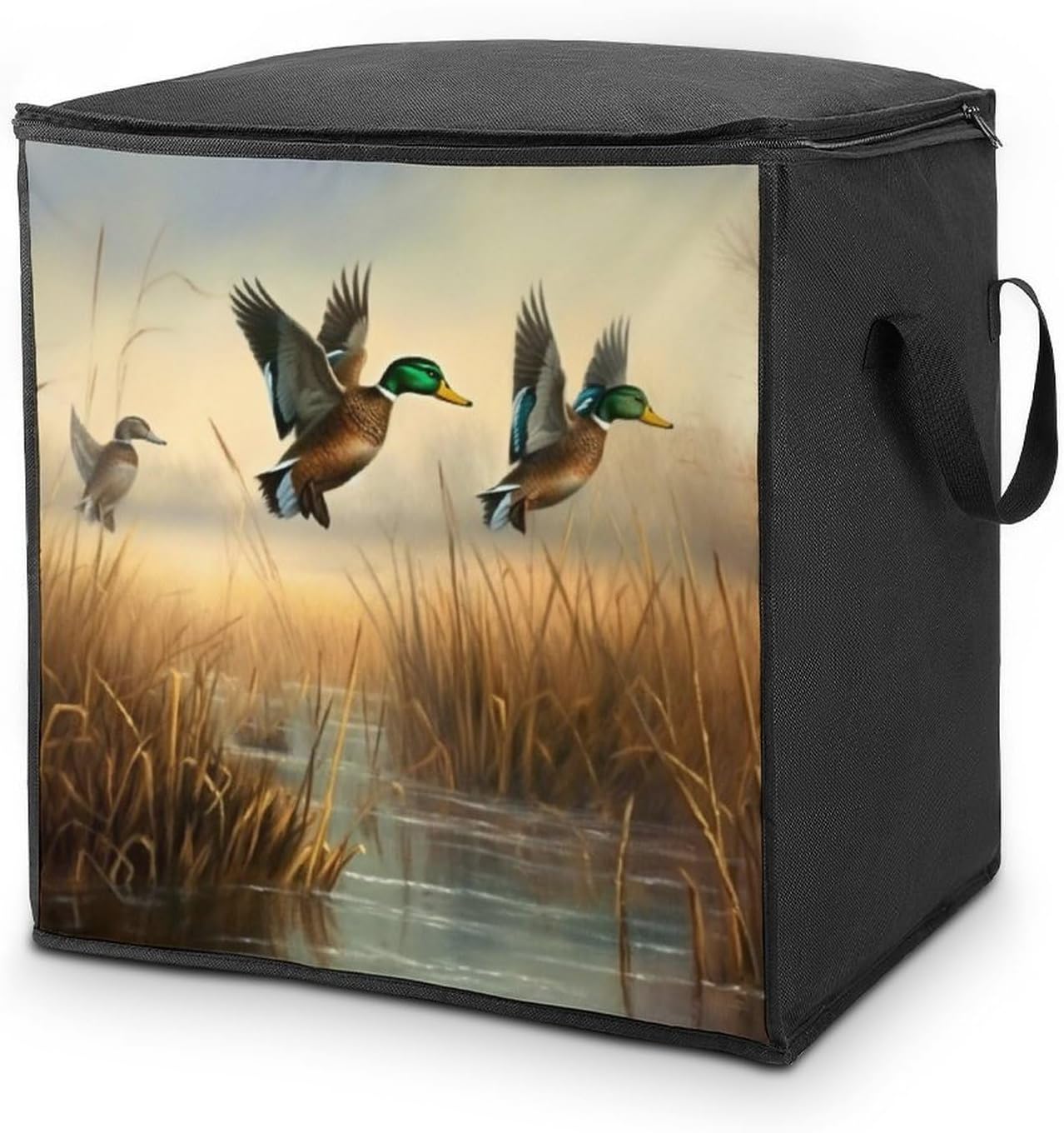 Quilt Storage Bag,Hunting Flying Wild Printed Large Foldable Storage Container Portable Travel Storage Bag for Blankets, Quilts, Clothes, Comforter, Bedding And Pillows