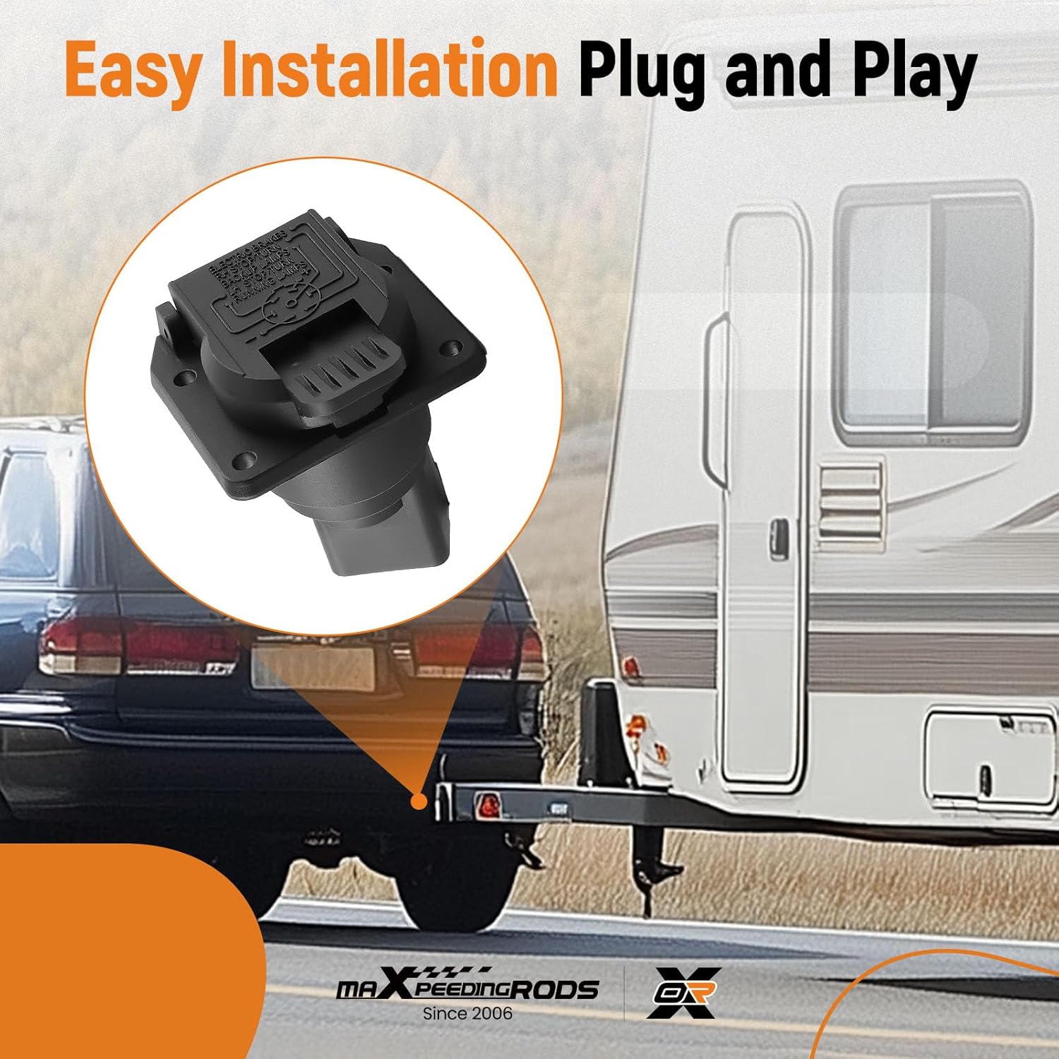 maXpeedingrods 7 Way Trailer Tow Wiring Connector Plug 56038366AB for Jeep Wrangler Grand Cherokee Cherokee for Dodge Ram 1500 2500 3500 Caravan Durango for Chrysler Town & Country, 7 Pin Trailer Plug