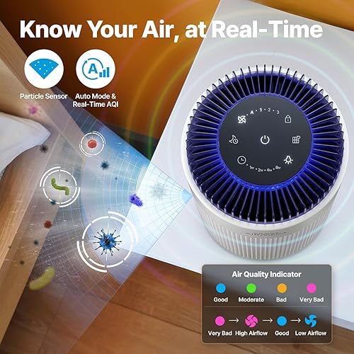 Miniatura 5 de COWAY Purificadores de aire para dormitorio y hogar de hasta 450 pies cuadrados, filtro hipercautivo para humo, alergias, caspa de mascotas, monitor