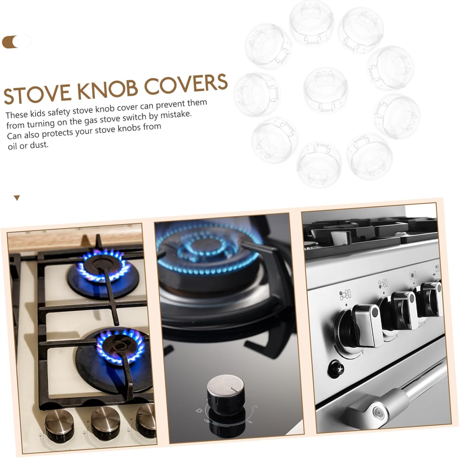 ORFOFE 10pcs Safety Gas Stove Knob Covers Transparent Covers for Home Kitchen Prevent Accidents from Boys and Girls Design and Easy Cleaning