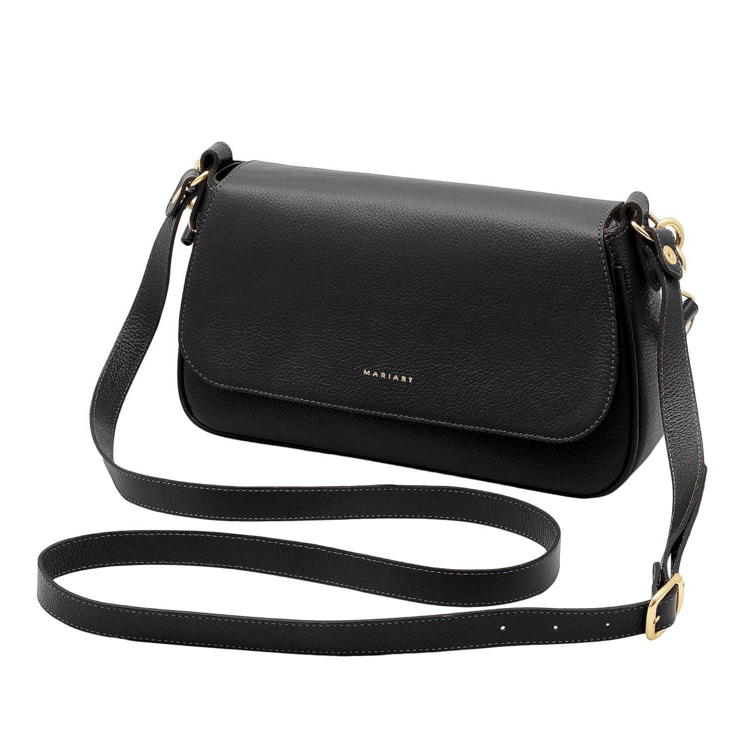 Mariart Mucuripe Bolsa Shoulder Transversal Feminina de Couro Bovino Legítimo (Preta)