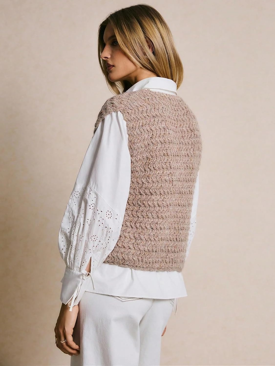 Women Fall Trendy Solid Color Sleeveless Knit Vest Sweater Vest Sweater Vest Top