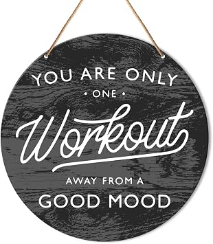 Muktoujaumai Gym Motivation Signs Wall Decor, Home Gym Inspirational Wall Decor Gym Hanging Signs Rustic Decorations for Office, Fitness, Workout Room, One Workout Away from a Good Mood