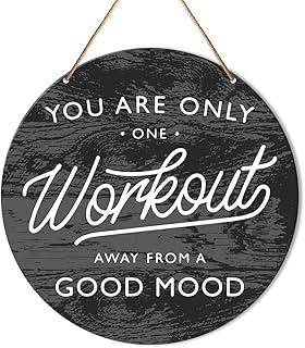 Muktoujaumai Gym Motivation Signs Wall Decor, Home Gym Inspirational Wall Decor Gym Hanging Signs Rustic Decorations for Office, Fitness, Workout Room, One Workout Away from a Good Mood