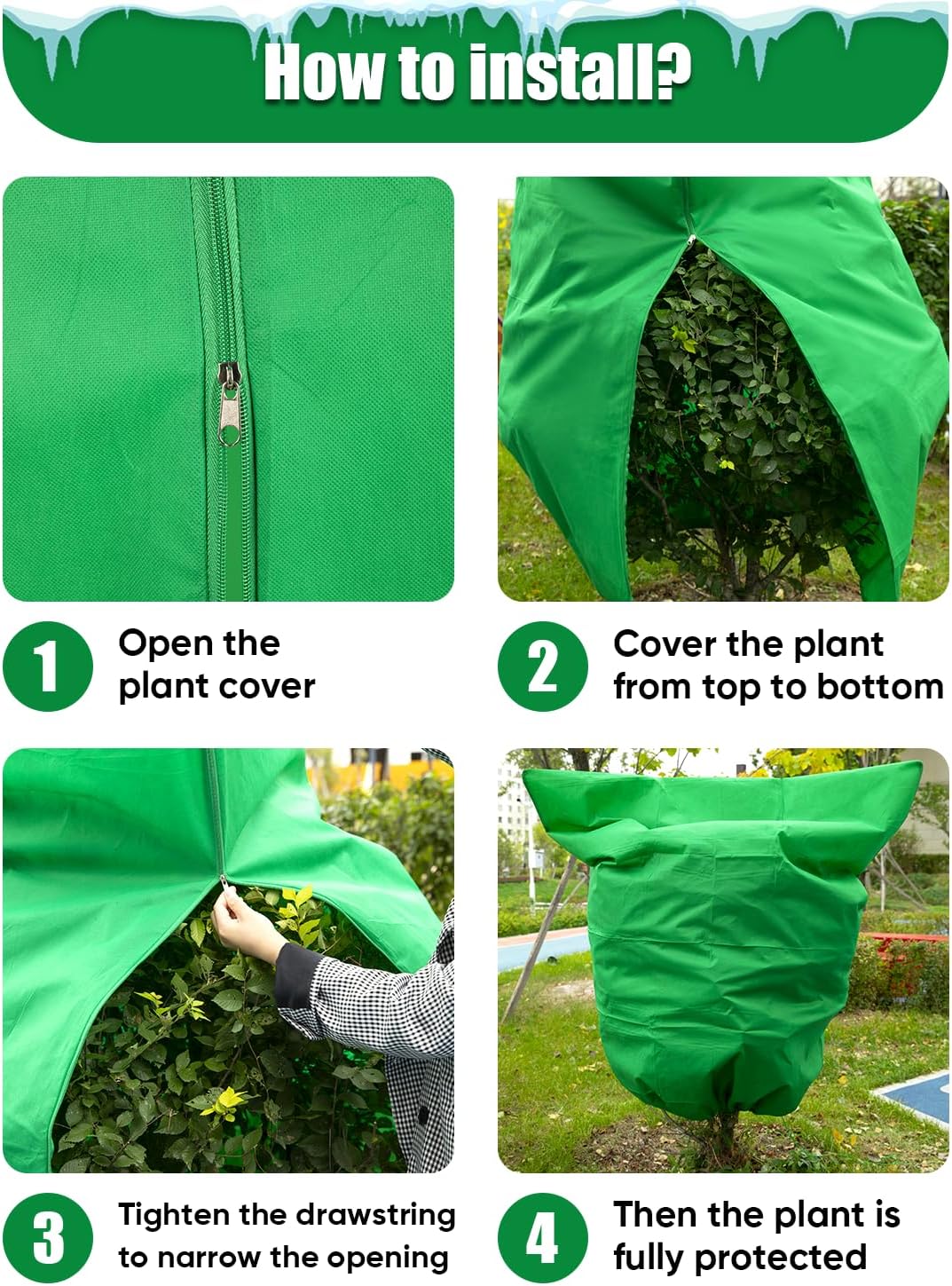 4Pack Thickened Plant Covers Freeze Protection for Winter - 71" x 47" Large Shrub Bush Cloth Blankets for Outdoor Plants Tree Frost Protection with Drawstring Bags Jacket for Plants (3.2 oz/yd²)