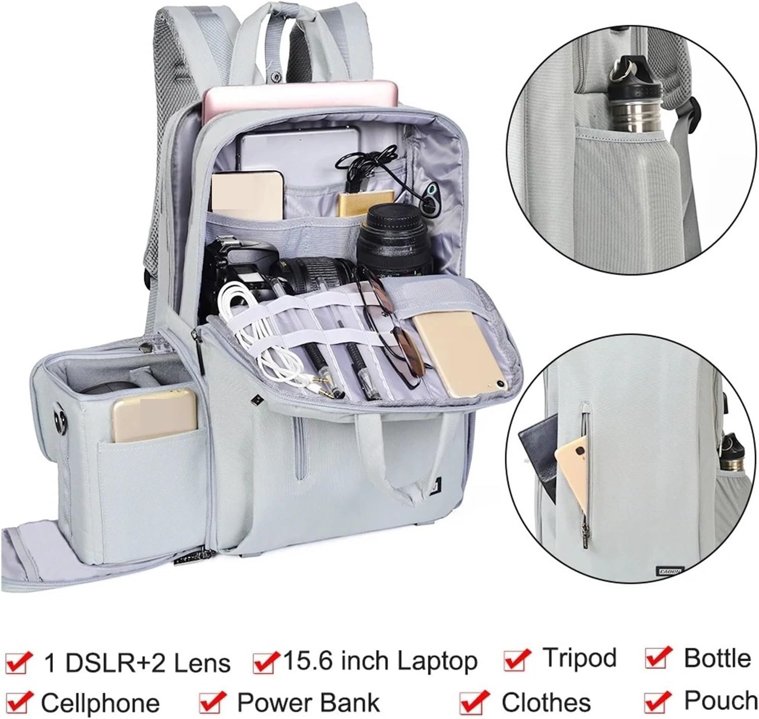 L5-3 多機能カメラバッグ、ノートパソコン、iPad、アウトドア、旅行、男性、女性、ケース、写真アクセサリーに対応(Black B