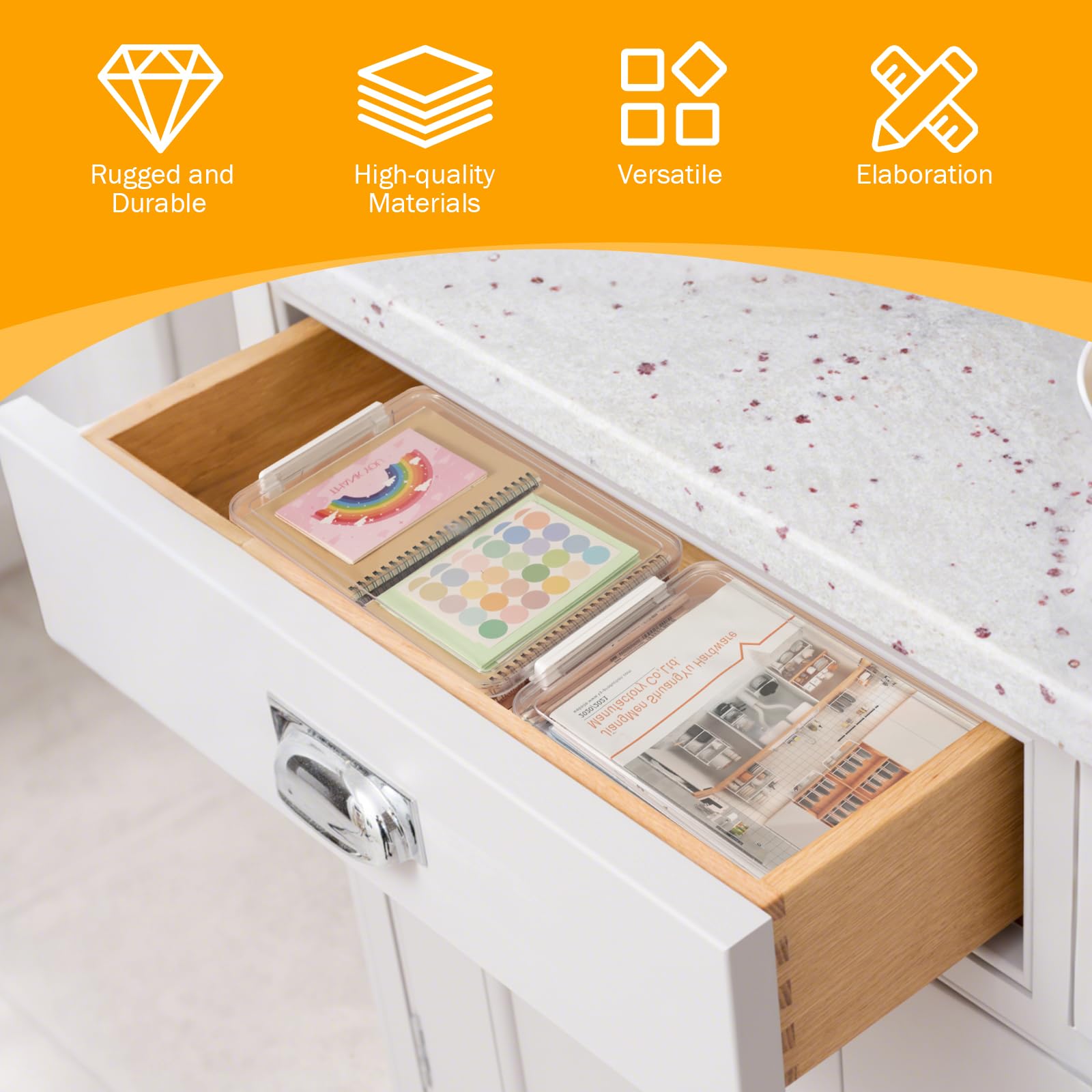 VINATO Scatola Organizzatrice Trasparente con Coperchio per A4, 2 Pezzi - Porta Documenti Impilabile, Scatola Plastica con Coperchio Multiuso per Ufficio, Casa