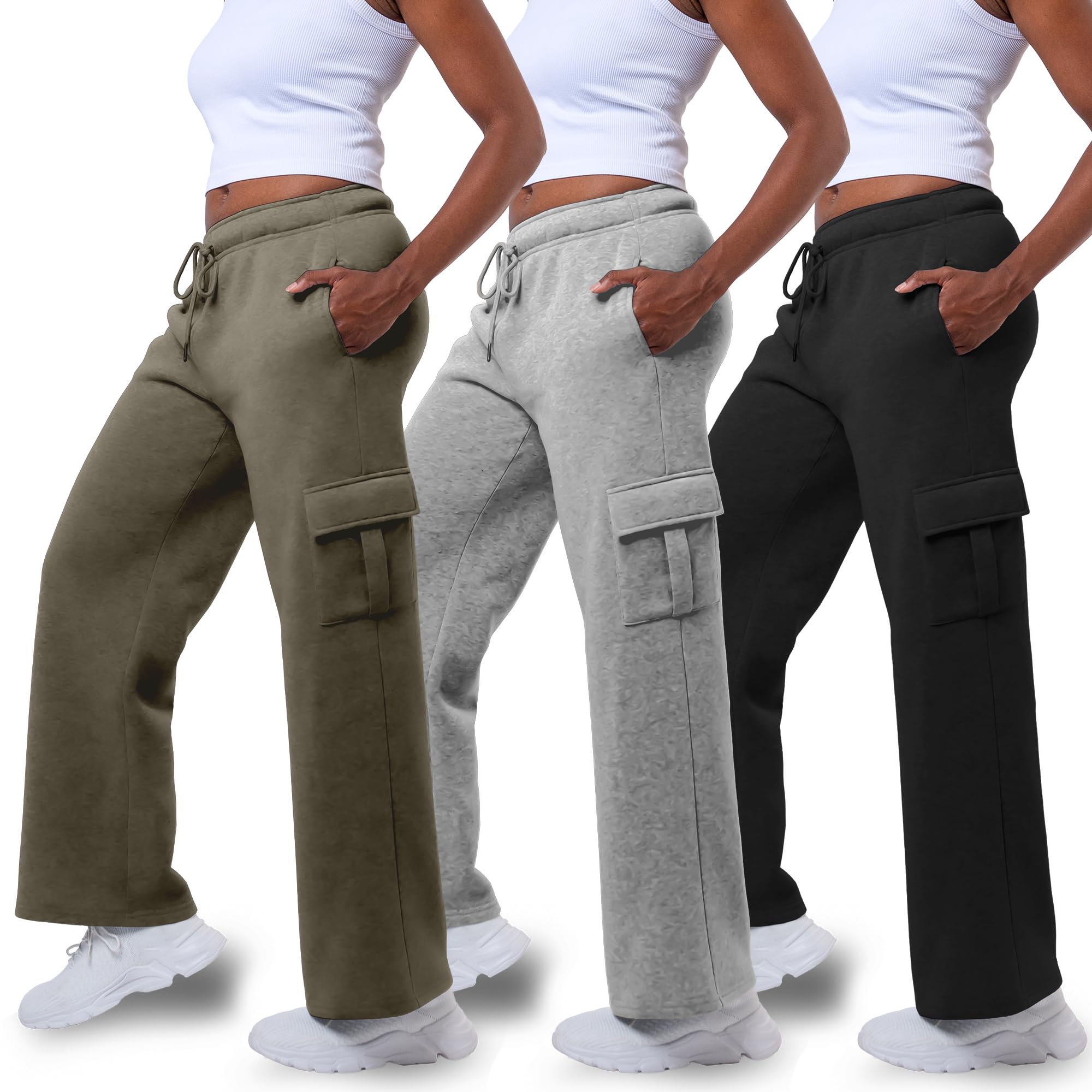 Common Stitch 3 Pack Sweatpants Women Wide Leg Cargo Womens Sweatpants Wide Leg Pants with Pockets Available in