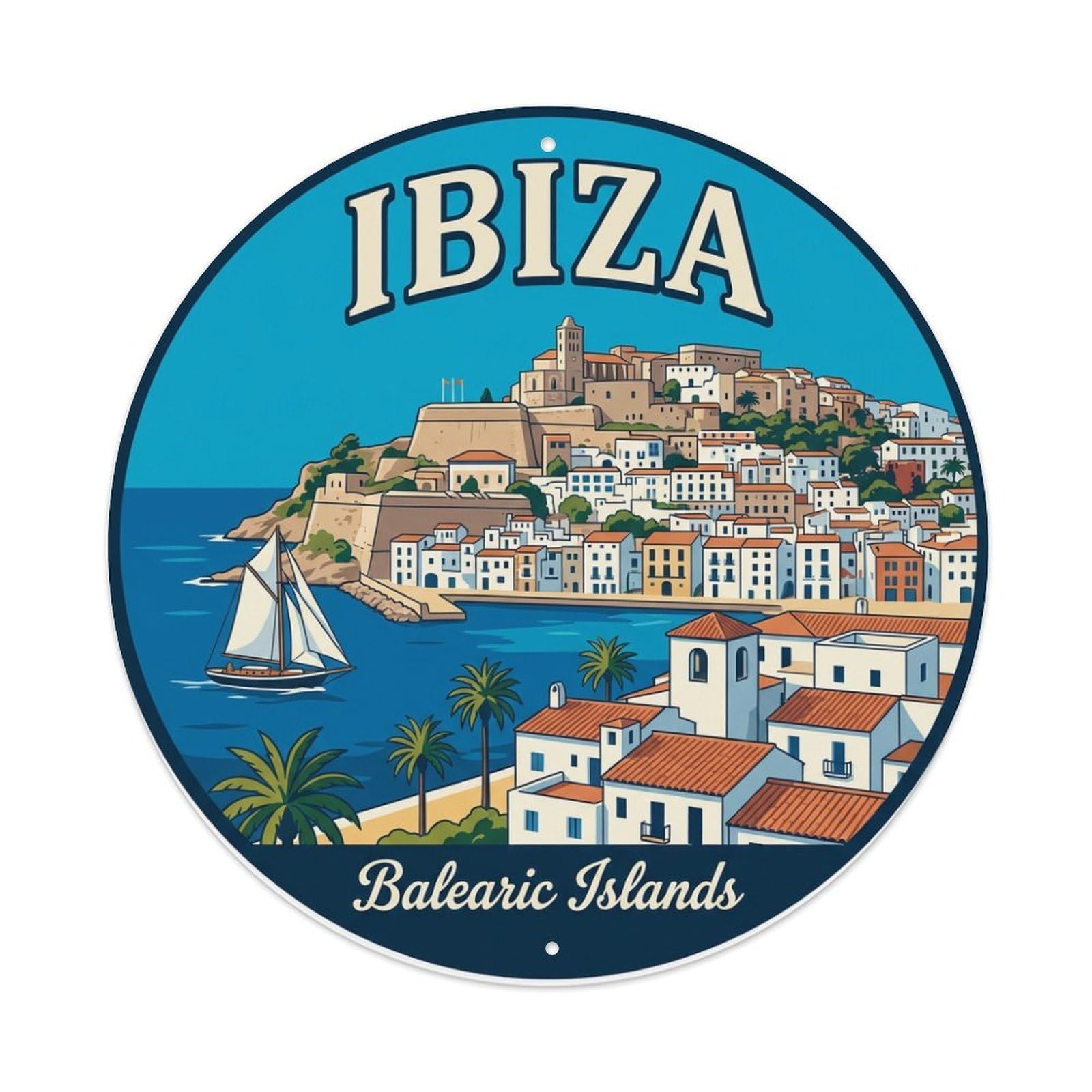 Tgrcjimh Style Metal Tin Sign Vintage Travel Ibiza Spain Postcard