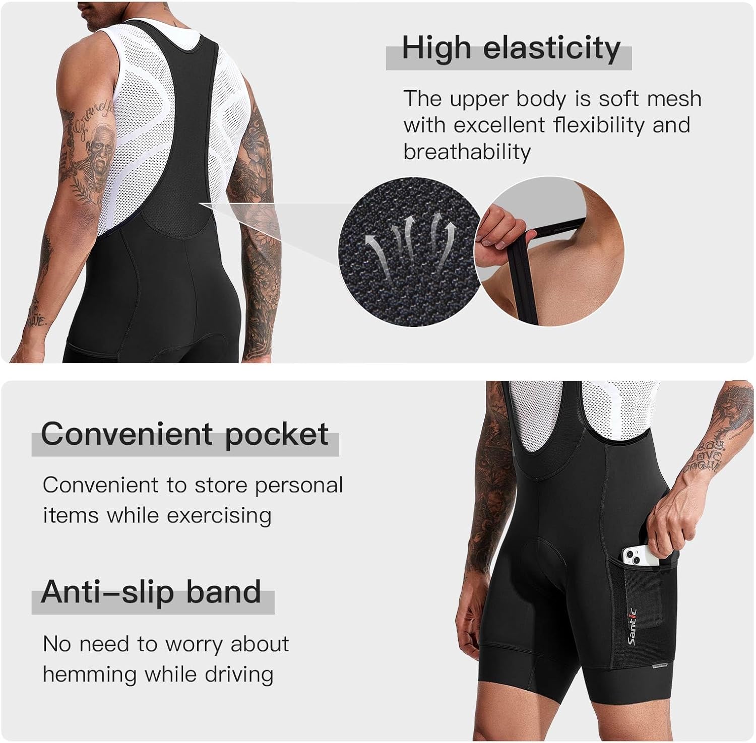 Santic Men's Cycling Bibs Shorts Cycle Wear Tights 4D Padded Road Bike Bicycle Shorts with Pocket - Image 5