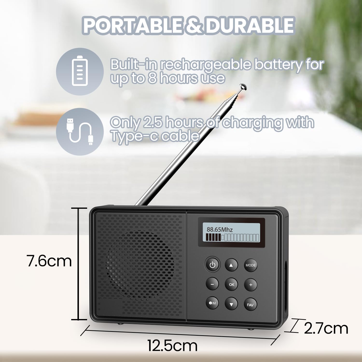 Arafuna Radio Portable, FM, Dab+, Radio Dab Plus 40 Stations Préréglées, Rechargeable, Minuterie pour Sommeil, Bluetooth, Double RéVeil