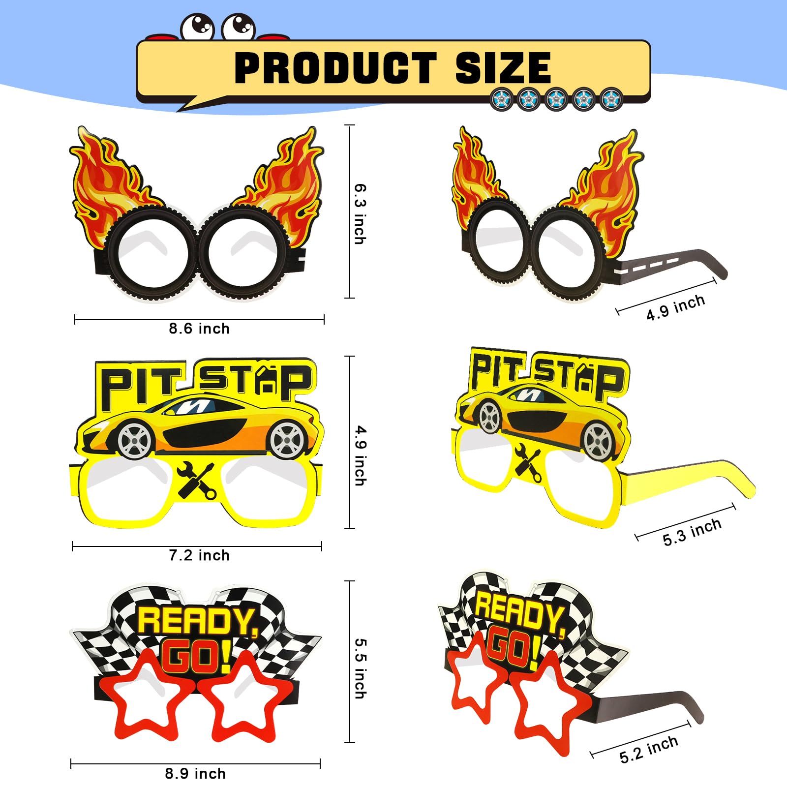 MEMOVAN Racing Paper Glasses Race Car Eyeglasses Frame Trunk Car Theme Eyeglass Racing Party Photo Prop Favor Racing Glasses Frames for Race Car Birthday Parties Costumes Dress-Up-16pcs