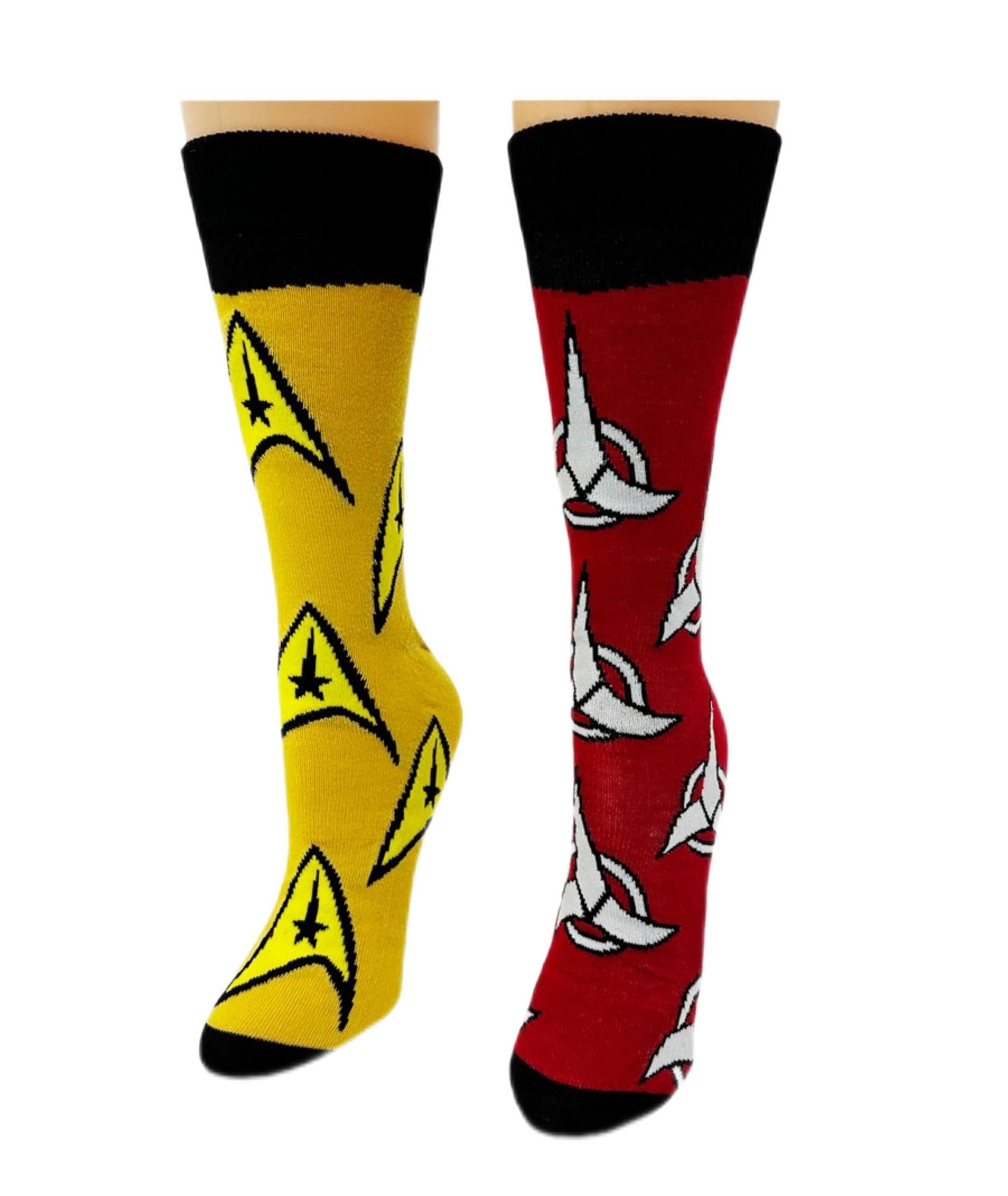 CBS Studios Inc.Star Trek & Klingon Symbol Logo Emblem (2) Pack Men's Dress Crew Socks. 2 Pair – Star Trek Command & Klingon Badge. Men’s Shoe Size 6-12 (TG11499), Multicolor, 4.5-12 UK