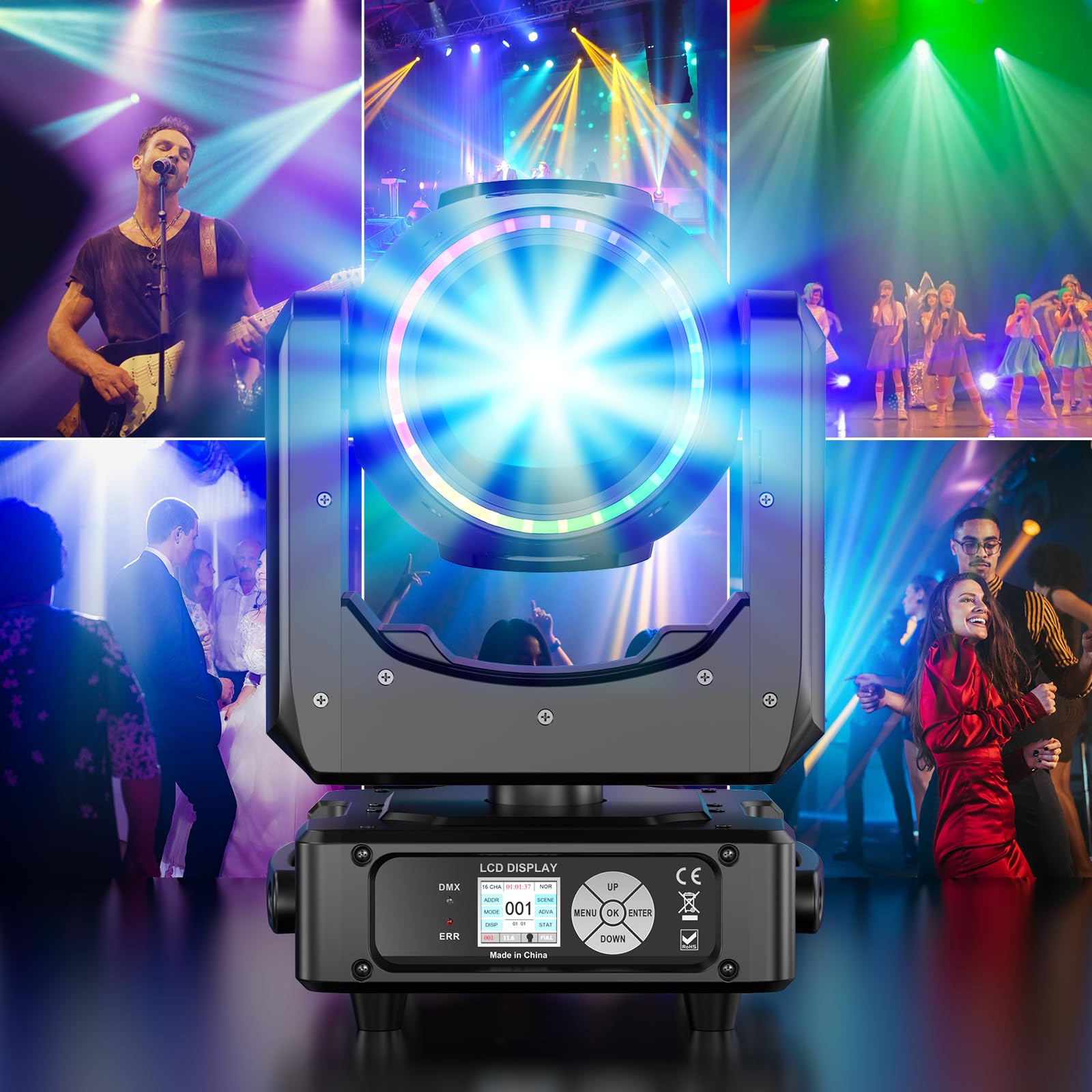 4 pièces Lyre LED 230W 7R Beam Mini lumière de scène 14 couleurs 14 Gobos RGBW Disco Lumière Rotative dmx512 Prisme Jeu de Lumiere pour DJ Club Fête Bar Théâtre Mariage