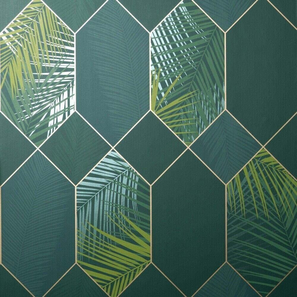Yöl Green-Sample Sample Green Gold Miami Wallpaper Tropical Jungle Geometric Metallic