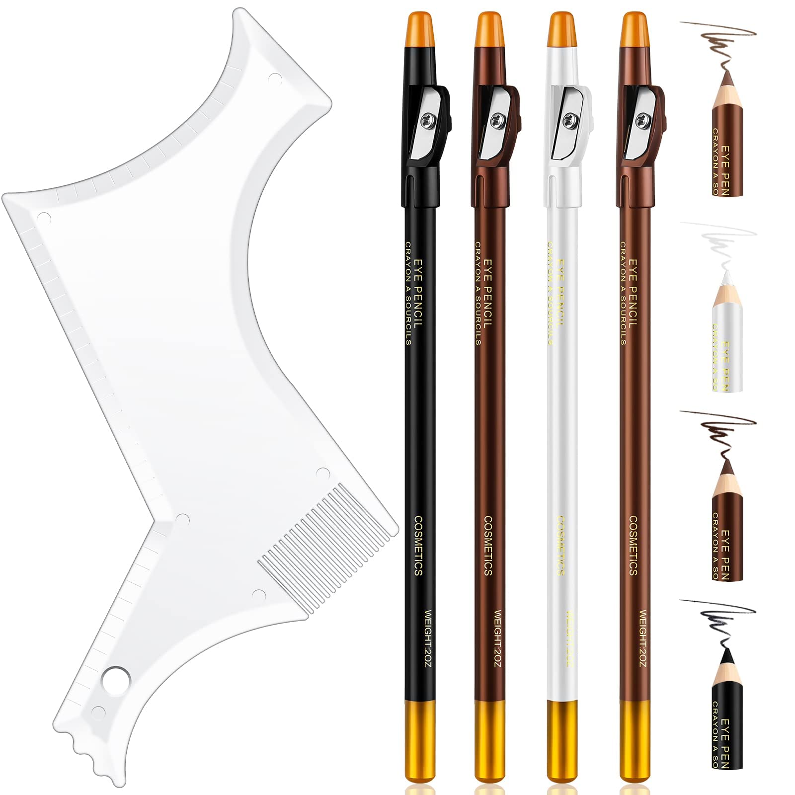 Excefore Beard Shaping and Styling Tool, 1 Pcs Multi-liner Beard Shaper Clear Template Comb and 4 Pieces Barber Pencil Edge Hairline Beard Trace Pencils, Template Style Guide Your Beard & Hairline